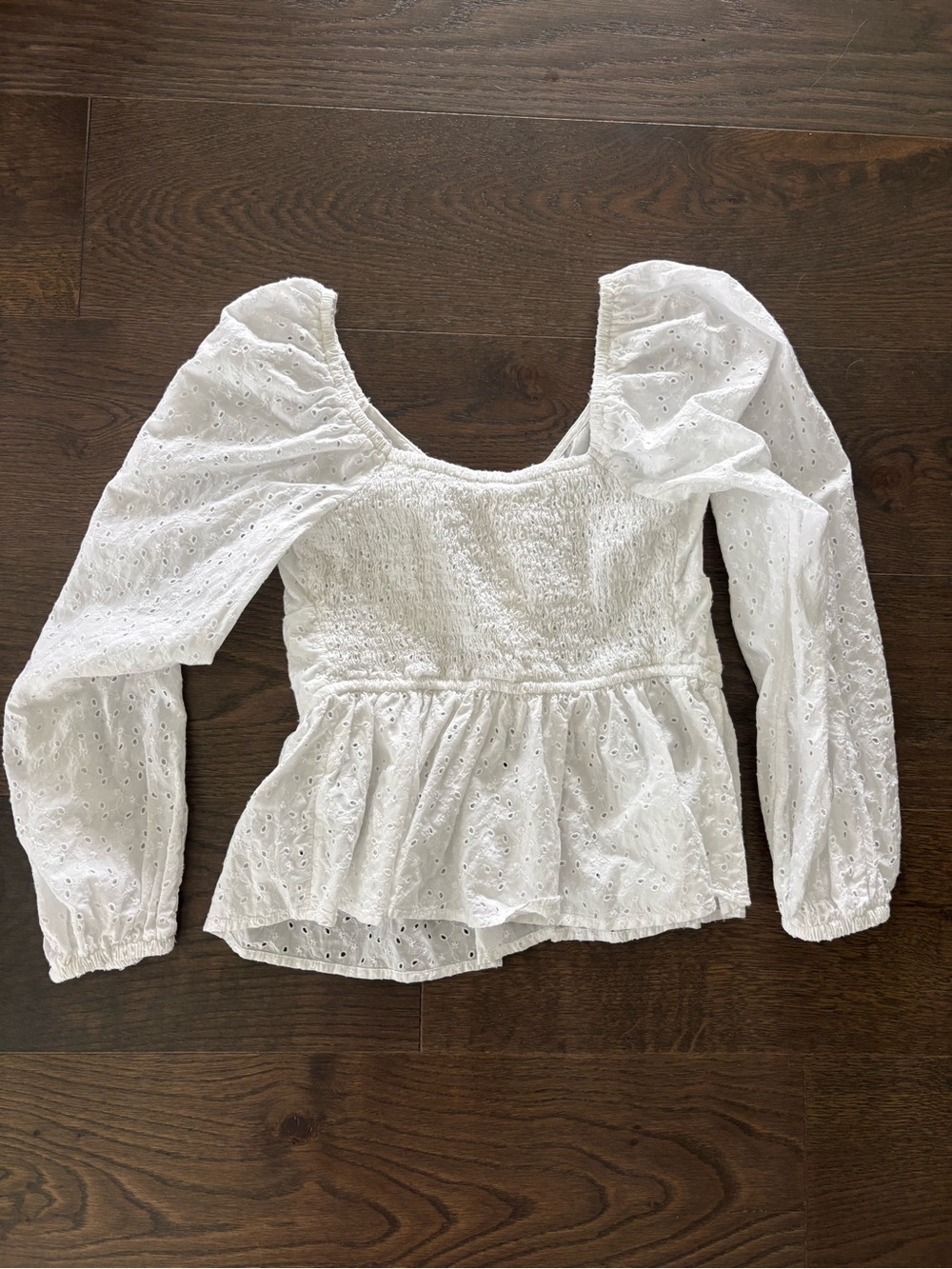 Aerie White Eyelet Peplum Button-Front Blouse - Picture 6 of 7